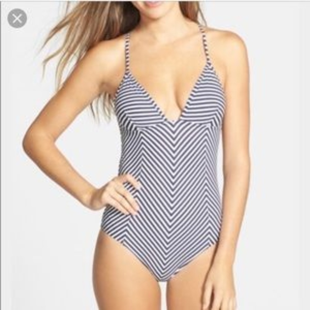 Tory Burch One Piece Swimsuit Black White Stripe - Picture 1 of 8